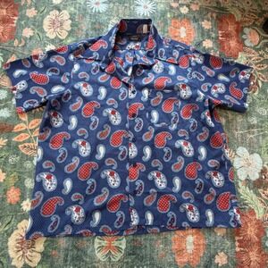 Vintage‎ Towncraft JCPenney Penn Prest Paisley Polka Dot Shirt Blue Red Mens XL